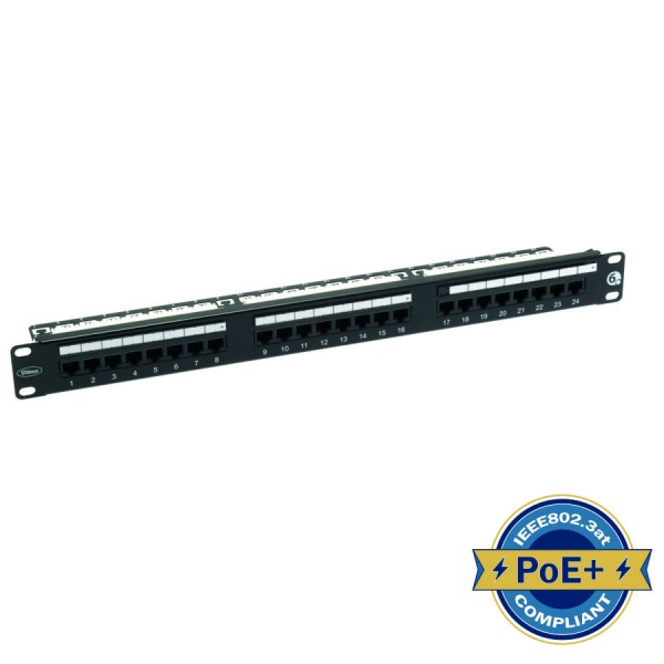 Cat6 Patch Panel Rear Punch Unshielded 24 Port 1U Black