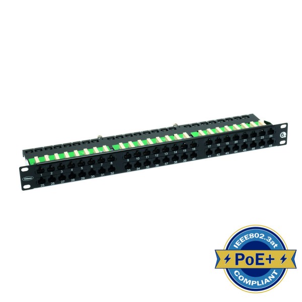 Cat6 Patch Panel Right Angle Unshielded 16 Port 1U Black