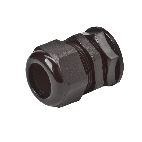 Sealed Cable Gland & Locknut M25 Nylon IP68 Black Clearance Hole 25mm Cable Dia 13mm-18mm Gland Length 32mm-41mm