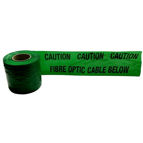 Green 'Caution Fibre Optic Cable Below' Tape Non Adhesive 150mm x 100m with Detectable Tracer Wire